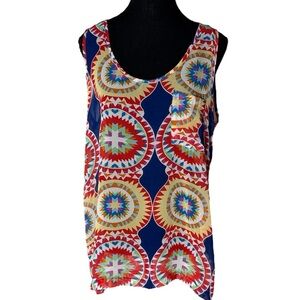 UMGEE Sheer Flowy Loose Tank Blouse Geometric Pattern Pocket Zipper Size Large